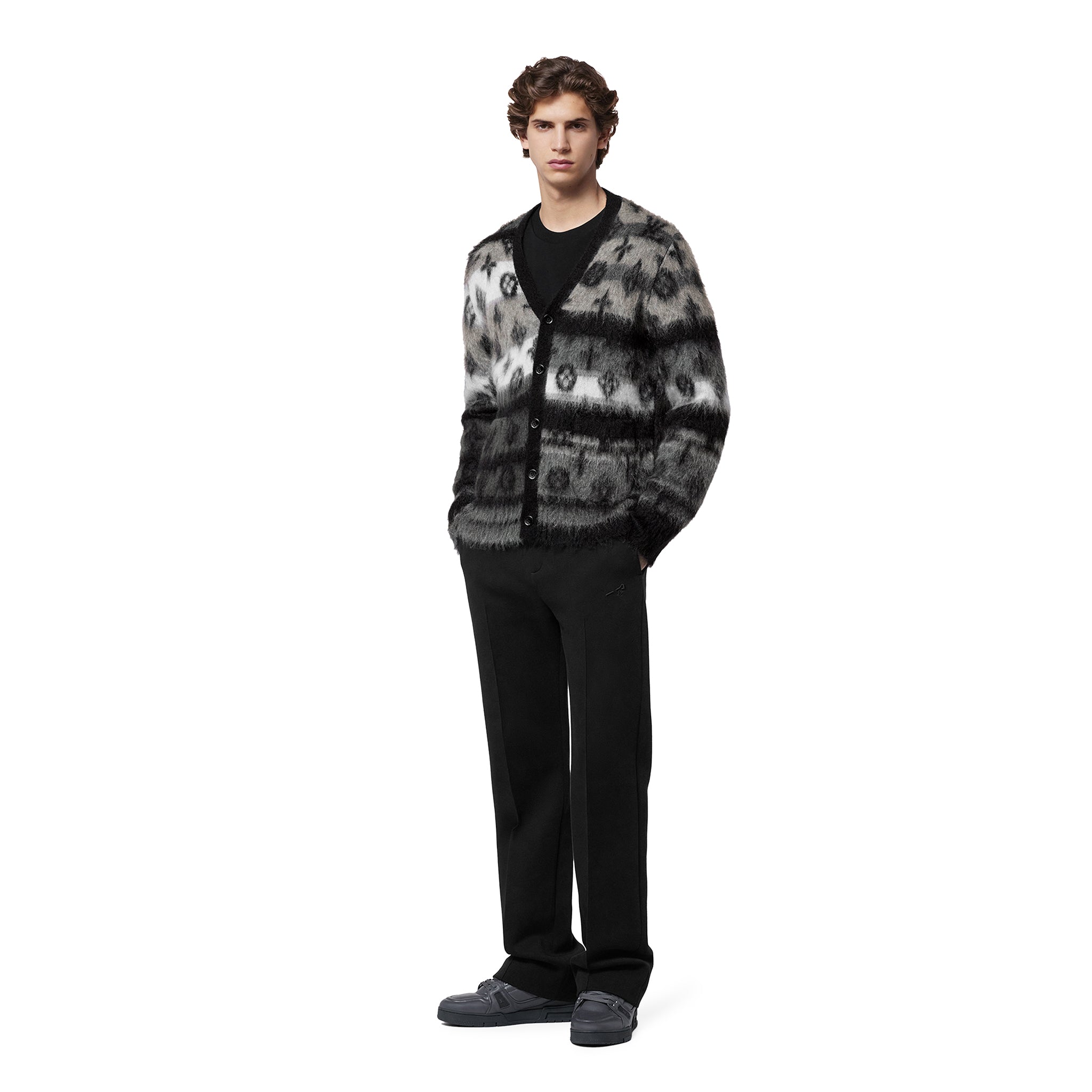 Model front view of Louis Vuitton Monogram Mohair Multicoloured Cardigan NVPROD4830077V